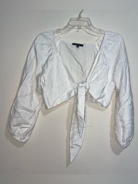 Evenuel White Tie Front 3/4 Sleeve M White Crop Top Feminine Festival